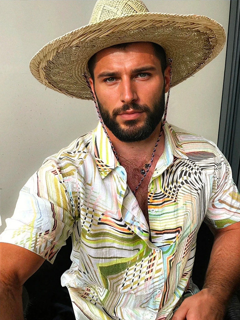 Organic Short Sleeve Linen Shirt in colourway Swirling Sage
