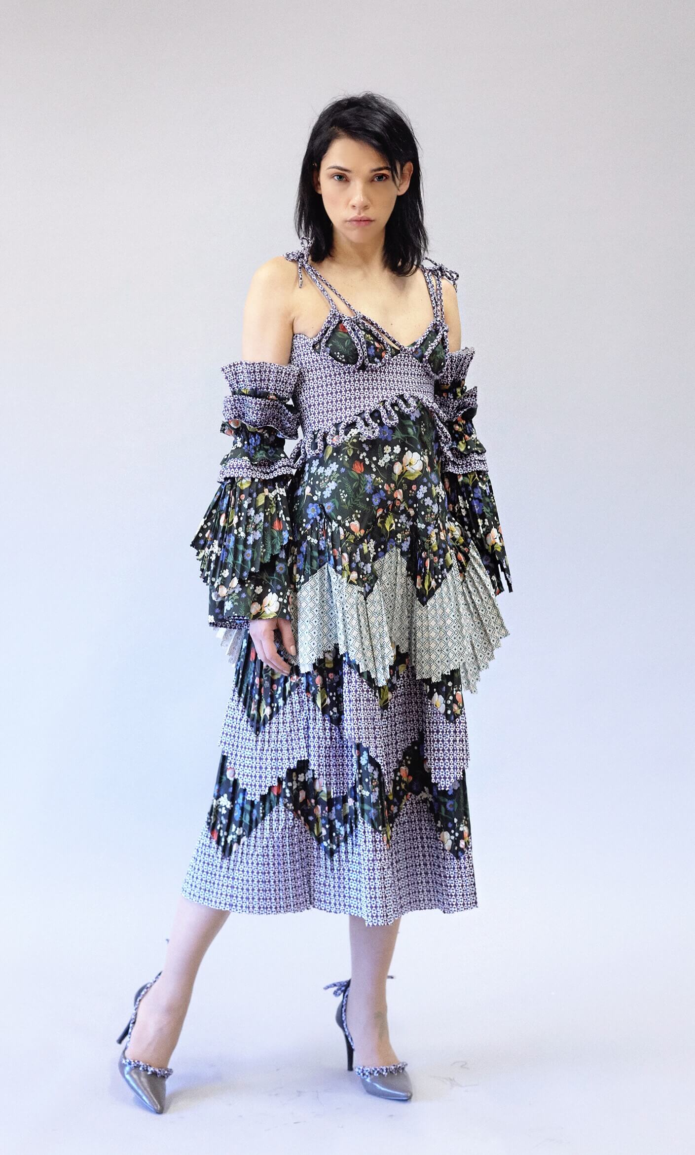 Mid-length Pleated Dress in Liberty London Heidi & Tempo fabric.